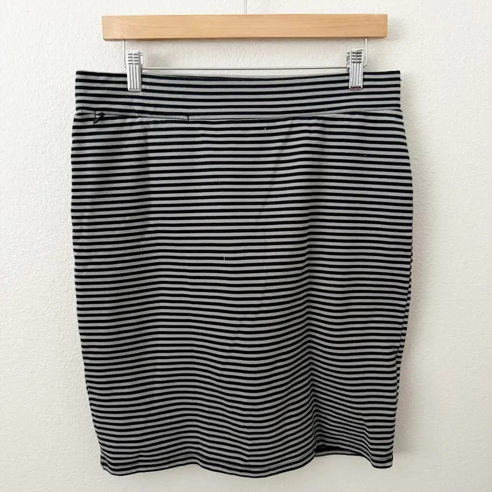 TOAD & CO. | Transita Skirt Black Gray Stripe Striped Pencil Stretch | Medium